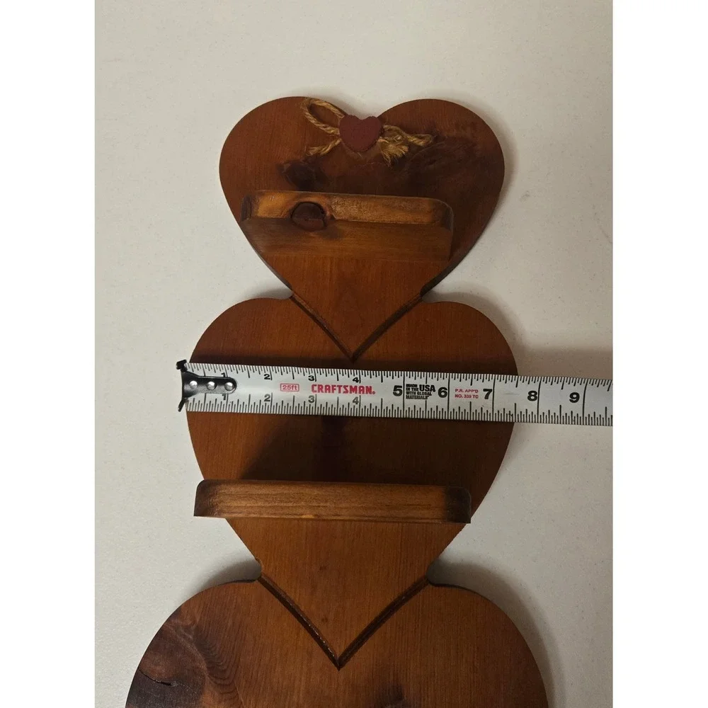 Vintage 3 Tier Wooden Heart Wall Shelf Rustic Cottagecore Farmhouse 20in Peg